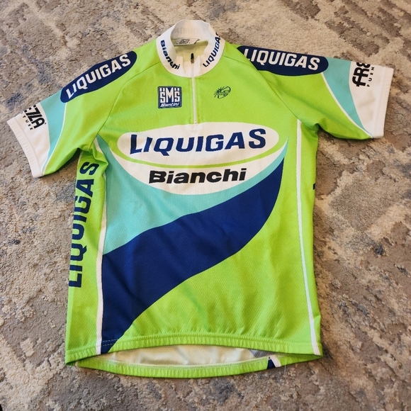 SMS Santini Bianchi Liquigas 1/4 zip cycling jersey. Blue green. Size large - Picture 7 of 16